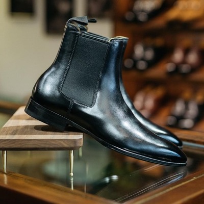 Handmade black chelsea leather ankle boot,dress boot - Thumbnail 2