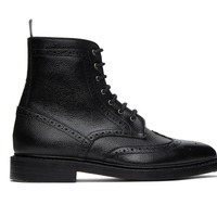 Handmade Black Ankle Wing Tip Pebbled Leather Lace Up Oxford Shoes - Thumbnail 1