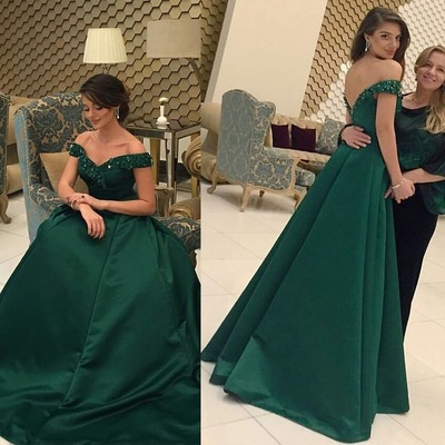 Off the shoulder green prom dresses with rhinestones - Thumbnail 3
