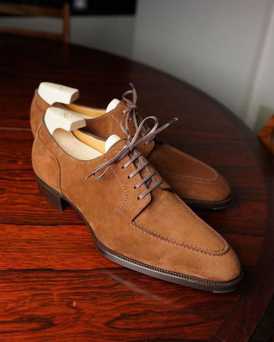 Men's Brown Suede Split Toe Design Handmade Lace Up Dress Shoes