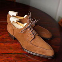 Men's Brown Suede Split Toe Design Handmade Lace Up Dress Shoes - Thumbnail 1