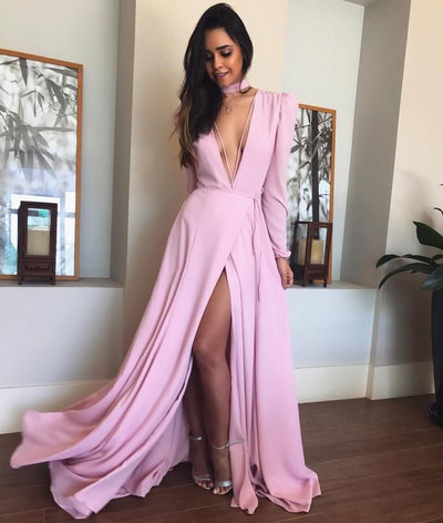 Deep V Neck Split Side Prom Dresses under 100