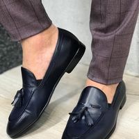 Handmade Genuine Navy Blue Leather Oxford Loafer Dress Shoes - Thumbnail 1