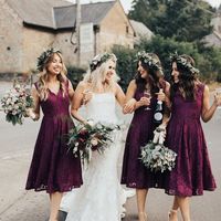 Charming A Line V Neck Burgundy High Quality Lace Short Bridesmaid Dresses - Thumbnail 2