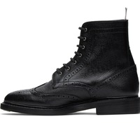 Handmade Black Ankle Wing Tip Pebbled Leather Lace Up Oxford Shoes - Thumbnail 2
