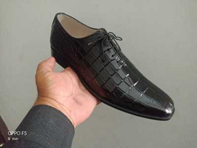 Handmade Mens Black Crocodile Texture Lace up dress shoes, Men alligators shoes