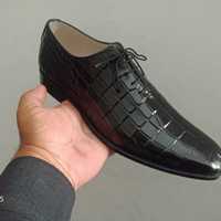 Handmade Mens Black Crocodile Texture Lace up dress shoes, Men alligators shoes - Thumbnail 4