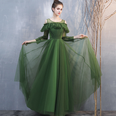 Green tulle long a line prom dress evening dress - Thumbnail 4