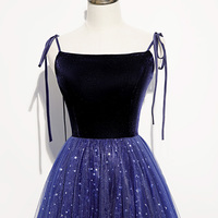 Blue tulle sequins long prom dress evening dress - Thumbnail 1
