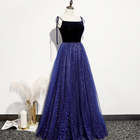 Blue tulle sequins long prom dress evening dress - Thumbnail 2