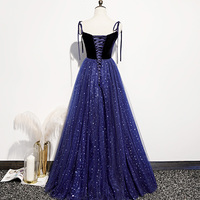 Blue tulle sequins long prom dress evening dress - Thumbnail 3