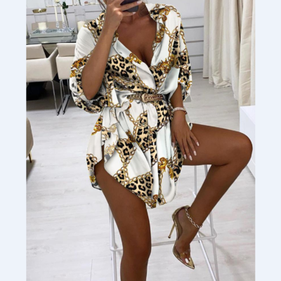 Cheetah chain print button design shirt dress
