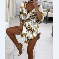Cheetah Chain Print Button Design Shirt Dress - Thumbnail 2