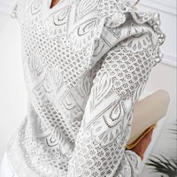 Spitzen Rüschensaum Aushöhlen Langarm Top - Thumbnail 2