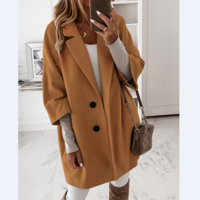 Long Sleeve Women Loose Button Pocket Coat - Thumbnail 1