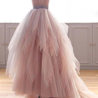 Sp1297,unique smoking pink tulle long ruffles evening dress,spaghetti straps tulle prom dress - Thumbnail 4