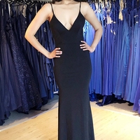 Sexy Mermaid V Neck Black Evening Party Dresses Under 100,Simple Prom Dresses,Formal Dresses - Thumbnail 1