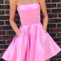 SP1305,Cheap Pink Strapless Homecoming Dresses,A-line Evening Gown Short Prom Dresses - Thumbnail 1