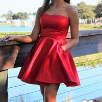 SP1308,Strapess Short Homecoming Dresses, 2020 Red Homecoming Dresses with Pockets - Thumbnail 1