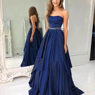 Sp1310,a line prom dresses,long prom dress,cheap prom dress,strapless prom gown,sexy prom dress,navy blue prom dresses,long evening dress with beaded - Thumbnail 4