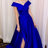 SP1312,Off the Shoulder Royal Blue Long Prom Dress with Side Slit - Thumbnail 1