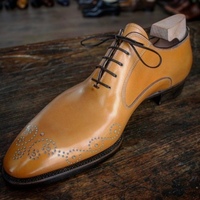 Super Sale Christmas Tan Brogue Handmade  Lace Up Men's Shoes - Thumbnail 1