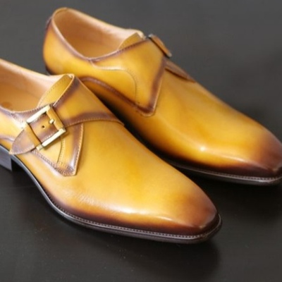 New handmade two tone single monk strap leather men's formal shoes