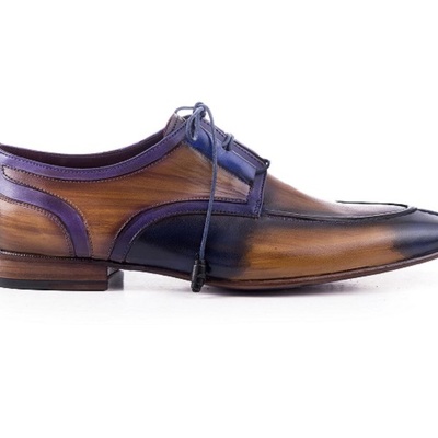 Men rounded split toe men's multi color genuine leather lace up burnished handmade shoes