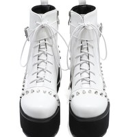 Leather Side Zip Black Gothic Harajuku Rivets Black Boots - Thumbnail 3