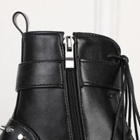 Leather Side Zip Black Gothic Harajuku Rivets Black Boots - Thumbnail 2