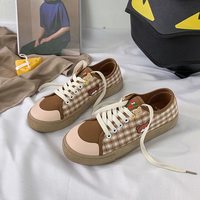 Cute Plaid Canvas Bear Sneakers - Thumbnail 1