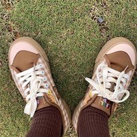 Cute Plaid Canvas Bear Sneakers - Thumbnail 3