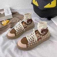 Cute Plaid Canvas Bear Sneakers - Thumbnail 4
