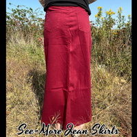 BURGUNDY LONG DENIM SKIRT Sale - Thumbnail 1