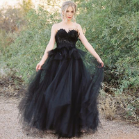 Unique A-Line Sweetheart Black Wedding Dresses,Tulle Lace Wedding Gowns - Thumbnail 1