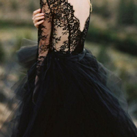 Charming A-Line Long Sleeve Black Wedding Dresses,Lace Wedding Gown,Black Bridal Dresses - Thumbnail 2
