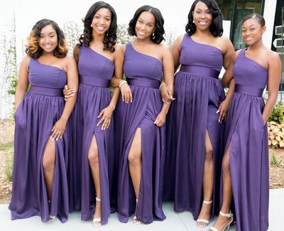 Sexy One Shoulder Purple Long Bridesmaid Dresses,Wedding Party Dresses