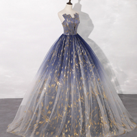 Blue tulle long prom gown blue evening dress - Thumbnail 2