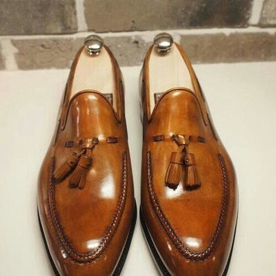 Best christmas gift brown tassels loafer formal wear leather men's shoes