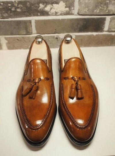 Best Christmas Gift Brown Tassels Loafer Formal Wear Leather Men's Shoes