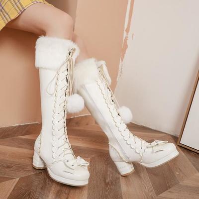 Bowknot lace up knee boots - 3 colors