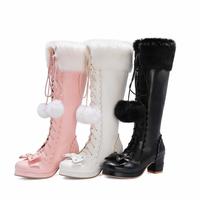 Bowknot Lace Up Knee Boots - 3 colors - Thumbnail 4
