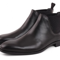 Customize Comfortable Black Slip On Elastic Panel Real Leather Men Chelsea Boots - Thumbnail 1