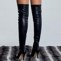 Sexy Stiletto Pointed Toe Long Over The Knee Long Boots Leather Boots Stiletto Women's Shoes Autumn And Winter 42 large Size G5741 - Thumbnail 2
