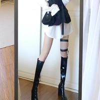 Chunky High Heels Women Autumn/winter 2020 High-top Knight Boots Patent Leather Square Toe Long Boots J7512 - Thumbnail 3