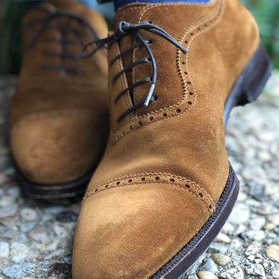 Best brown oxfords cap toe suede handmade lace up formal shoes - Thumbnail 5