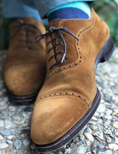 Best Brown Oxfords Cap Toe Suede Handmade Lace Up Formal Shoes