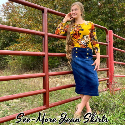 TRINITY MID LENGTH DENIM SKIRT