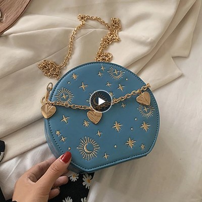 Luxury stars and moon charmed round chain crossbody bag