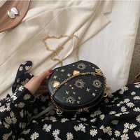 Luxury Stars and Moon Charmed Round Chain Crossbody Bag - Thumbnail 7